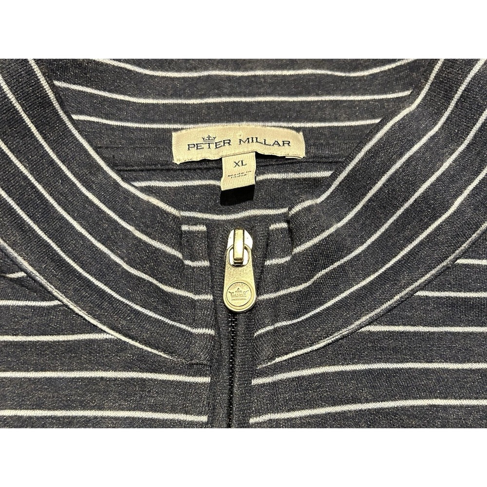 Peter Millar Quarter Zip Golf Sweater Mens XL Blue Stripe Cotton Crown Crafted